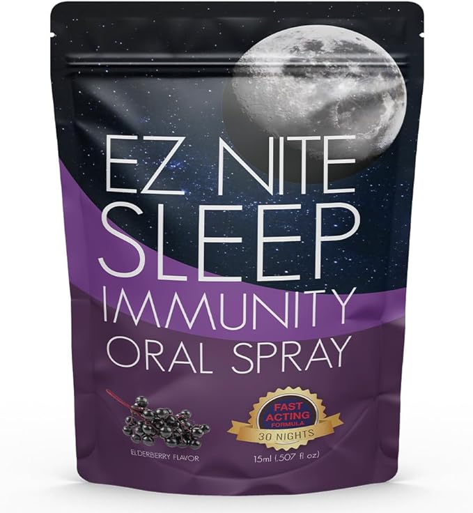 EZ Nite Sleep Immunity Spray with Melatonin Elderberry Extract and L-Theanine | Natural Defense Formula Non-Habit Forming | Non-GMO Gluten-Free | 30-Night Supply