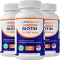 Vitamatic High Potency Biotin 20000 mcg (20mg) with Keratin 100mg - 120 Vegetarian Tablets - Biotin Supplements for Healthy Hair Skin &amp Nails for Adults (120 Count (Pack of 3))