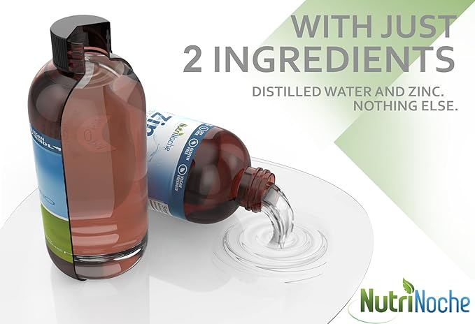 Liquid Zinc Supplement by Nutrinoche: Organic Liquid Drops - Ionic Zinc and Picolinate Alternative - 99.99% Ultra Pure Crystalline Nano Particles - for Adults and Children - (8 oz)