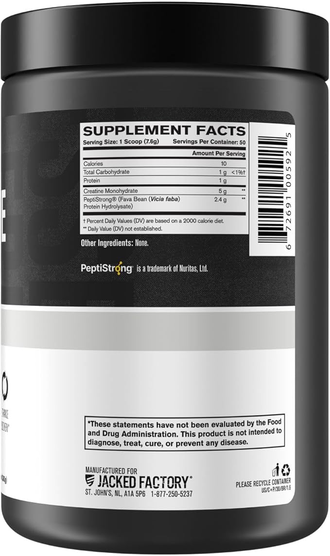 Jacked Factory Creatine + Peptides - Creatine Monohydrate and PeptiStrong Peptides for Muscle Growth and Reduced Muscle Breakdown - Unflavored - 50 Servings