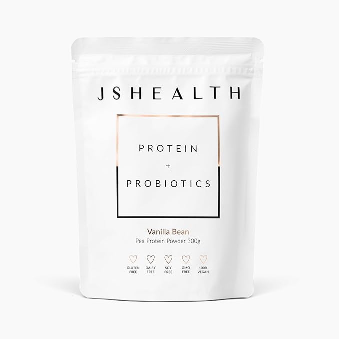 JSHealth Vegan Pea Protein Powder with Probiotics - Vanilla Bean Flavor - Gluten Free Non GMO Plant Based Protein Drink Mix 300g