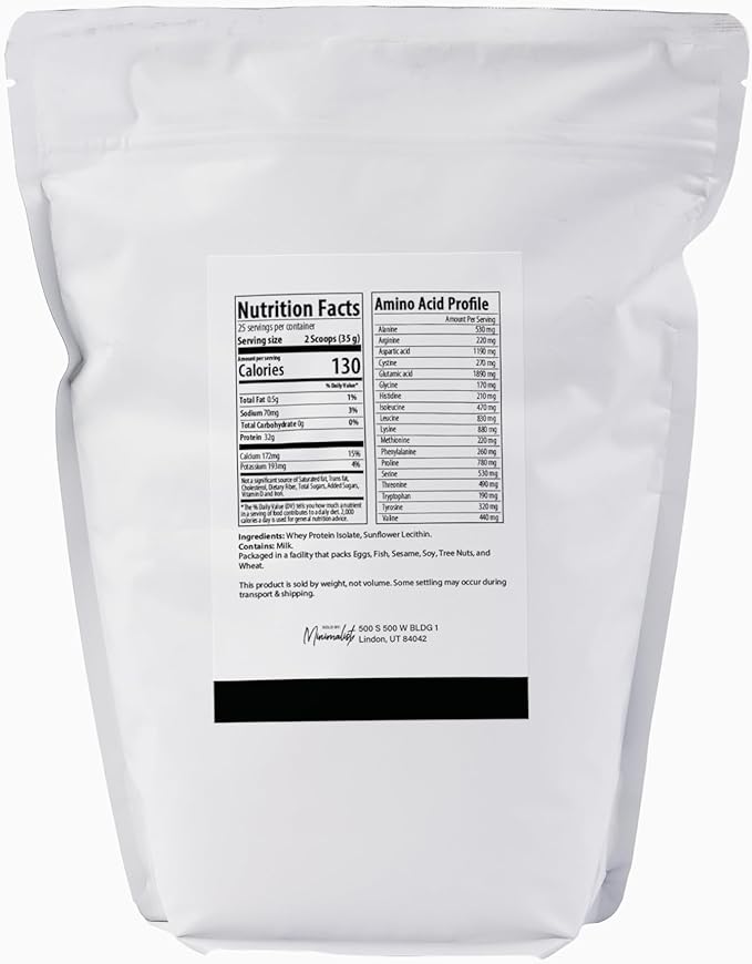 Minimalist Whey Protein Isolate 90 Ideal for Smoothies and Shakes Packaged for Convenience in a Resealable Bag (2 Pound Unflavored)