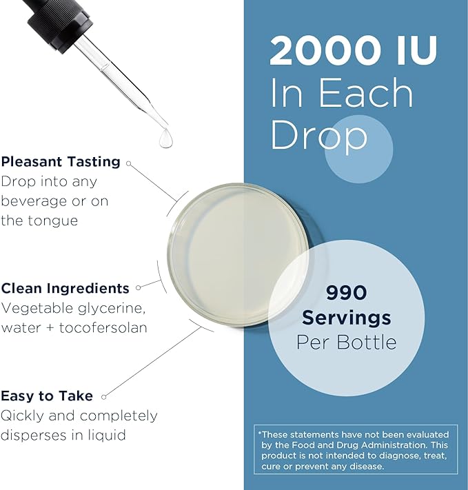 Designs for Health Hi-Po Emulsi Vitamin D Drops - Liquid Vitamin D 2000 IU Highly Concentrated Vitamin D3 - Bone Health + Immune Support Supplement - 2000 IU Per Drop (1000 Servings / 1 Ounce)