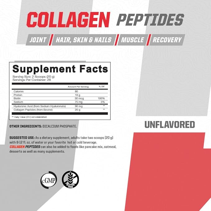 Undefined Nutrition Collagen Peptides by Brian Shaw (Unflavoured 28 Servings) – 20g Collagen Peptides with Hyaluronic Acid - Promotes Muscle Hair Nail Skin Bone and Joint Health Zero Sugar