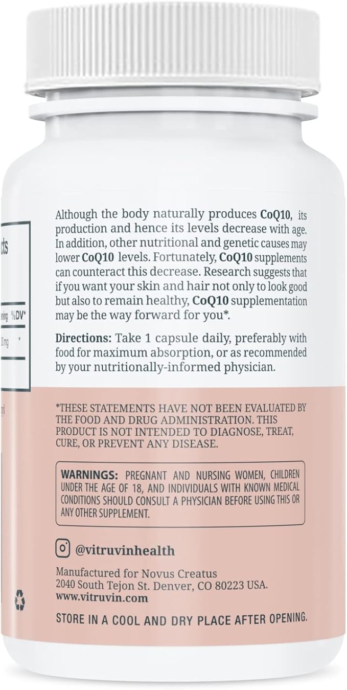 Vitruvin Ubiquinol COQ10 – Coenzyme Q10 Ultra-absorbable co q 10 Antioxidant Supplement for Vascular and Heart Health Healthy Skin and Hair Healthy Aging