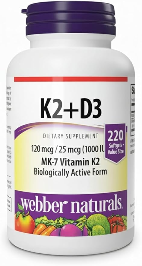 Webber Naturals K2 + D3 120 mcg/1000 IU Supports Healthy Immune Function - 220 softgels