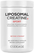 Codeage Liposomal Creatine Monohydrate Supplement Pure Creatine 2500mg - 3 Months Supply Micronized Creatinine Muscles Sports Nutrition and Athletes Non-GMO - 360 Capsules