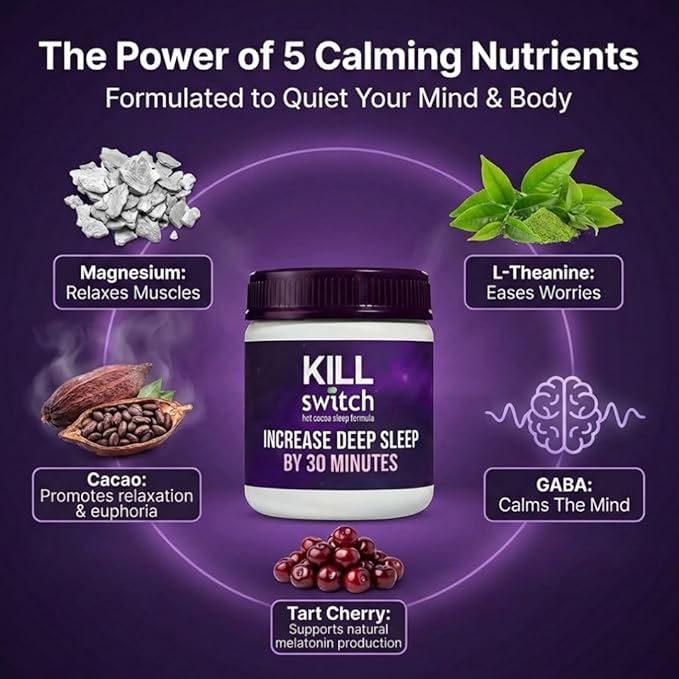 SWITCH Killswitch Sleep Aid for Adults – Fall Asleep Fast &amp Wake Refreshed Sugar-Free Hot Chocolate Supplement - Magnesium Tart Cherry L-Theanine &amp More for Restful Sleep 30 Servings Made