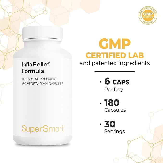 Supersmart - InflaRelief Formula (Perluxan) - Powerful Blend Curcumin C3 5 Loxin Bioperine - Enhanced Formulation | Non-GMO &amp Gluten Free - 180 Vegetarian Capsules