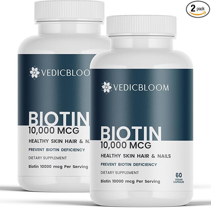 Biotin Capsules 10000 mcg High Potency 60 Vegan Capsules for Healthy Hair Skin and Nails Gluten Free Non GMO (2 120 Capsule)