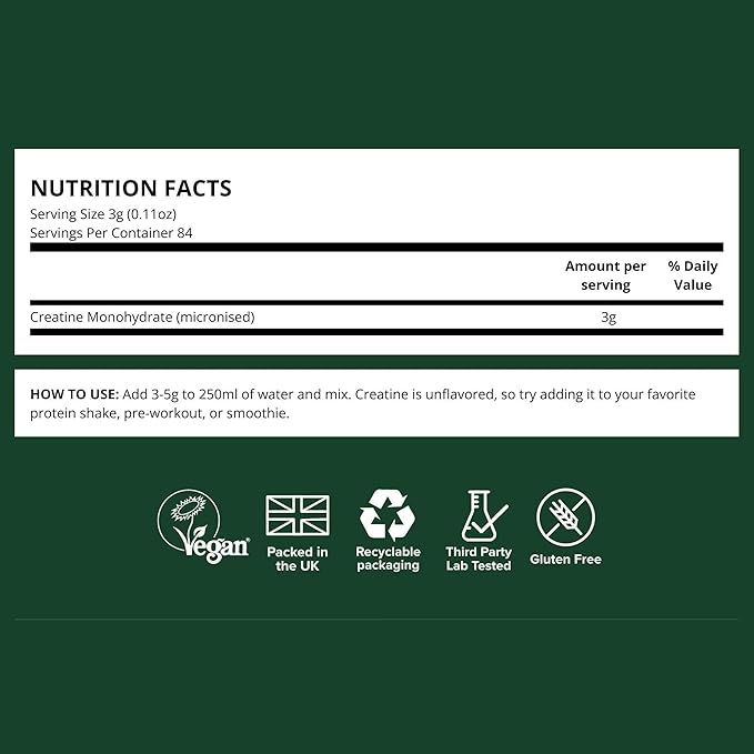 Vivo Life - Creatine Monohydrate Powder Micronised - Vegan Unflavoured (8.8 oz 84 Servings)