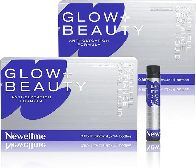 NEWELLME Glow+Beauty Collagen Drink – Liquid Beauty Supplement with Hyaluronic Acid &amp Antioxidant Complex Supports Skin Hydration Hair &amp Nail Strength 28 Bottles
