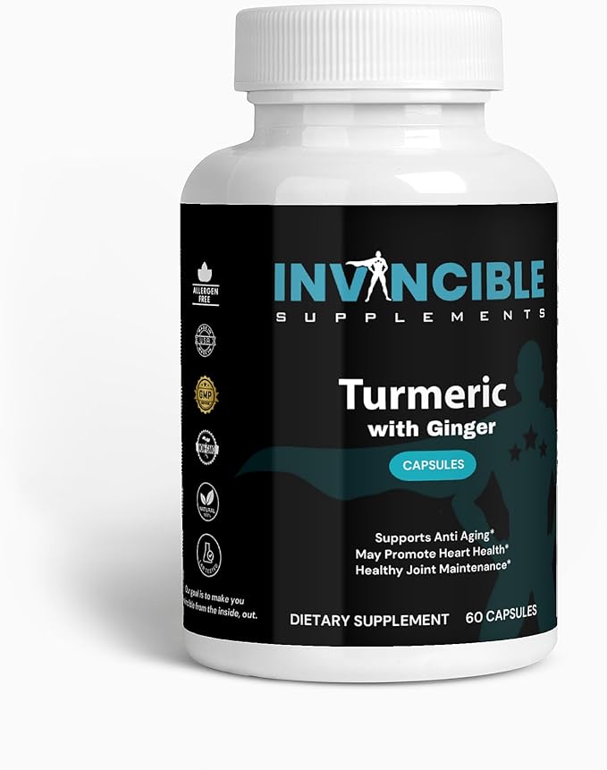 Organic Turmeric &amp Ginger Capsules 500mg | Immune Boost Joint &amp Heart Health Non-GMO BioPerine Enhanced Absorption Supplement
