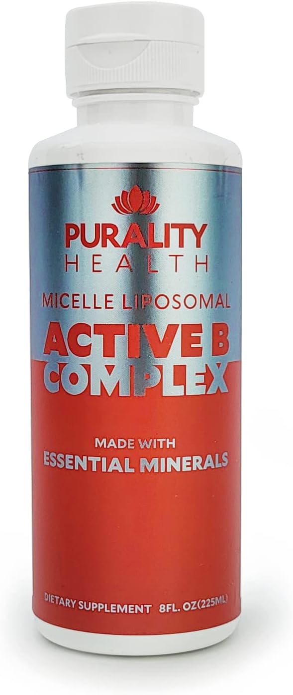 Vitamin B Complex Liquid Supplement Purality Health Liposomal Enhanced Absorption B1 B2 B3 B5 B6 B12 &amp Biotin + Essential Minerals 15 Day Supply