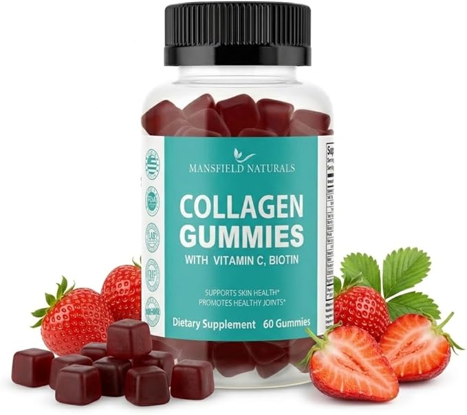 Collagen Gummies Skin Hair Nail &amp Joint Support Hydrolyzed Collagen Type I &amp III Biotin + Vitamin C 60 Gummies Non-GMO Gluten-Free Pack of 1