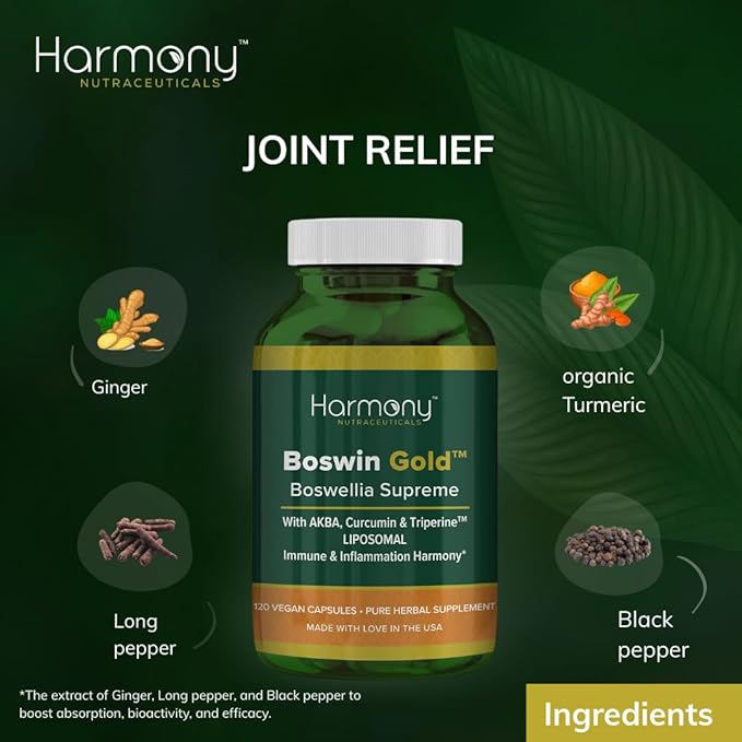 Harmony Nutraceuticals Boswin Gold Liposomal - Highest Potency Maximum Bioactivity Dr. Gumman's Clinical Grade Synergized with Turmeric &amp Triperine