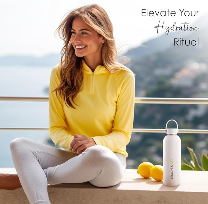 LEMON &amp CO. 8-Week Starter Kit Bundle – Liquid Collagen for Women + Insulated Bottle - 5000mg Marine Collagen Peptides for Skin Nails Hair &amp Gut Health | Organic Lemons Vitamin C No Preser