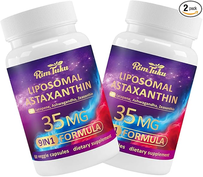 Liposomal Astaxanthin Supplement Complex 9-in-1 with Ashwagandha Lycopene Zeaxanthin Antioxidant Supplement Support Eye Skin &amp Joint Health 120 Capsules