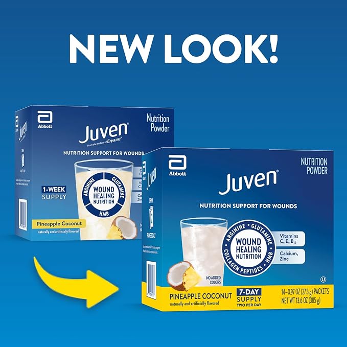 Juven Therapeutic Nutrition Drink Powder Including Collagen Peptides Amino Acids and HMB for Wound Healing Support Pineapple Coconut 14 Packets