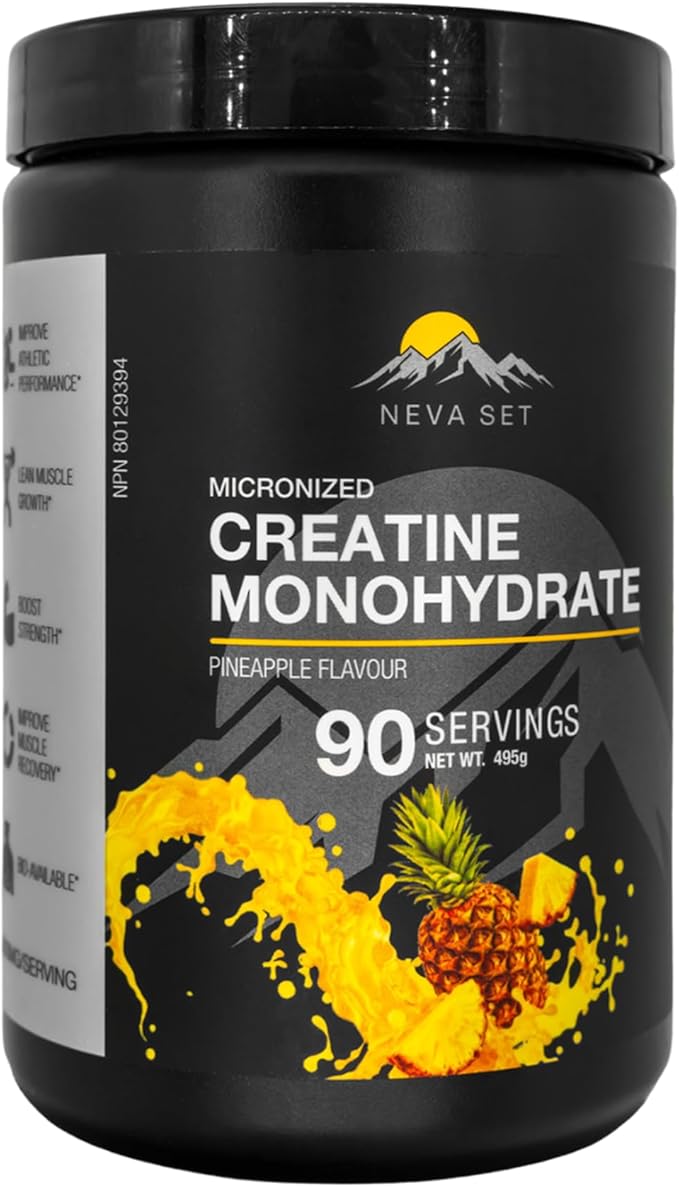 Micronized Creatine Monohydrate by NevaSet 3-Month of 5000mg Creatine Supplement for Muscle Growth Increased Strength Enhanced Energy Improved Performance Cognitive Health. Pineapple 495g
