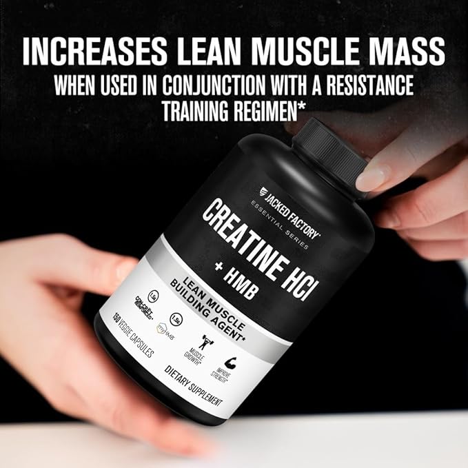 Jacked Factory Creatine HCL + HMB Capsules - Synergistic CON-CRET myHMB &amp Vitamin D Formula for Improved Growth Strength &amp Reduced Muscle Breakdown - 150 Capsules