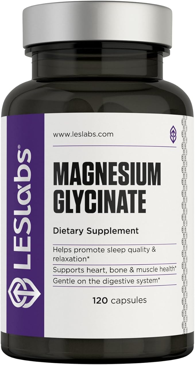 LES Labs Magnesium Glycinate – Supports Restful Sleep Heart Health Stress Relief Metabolism Nerve &amp Muscle Function Gentle on The Digestive System – Non-GMO Supplement – 120 Capsules