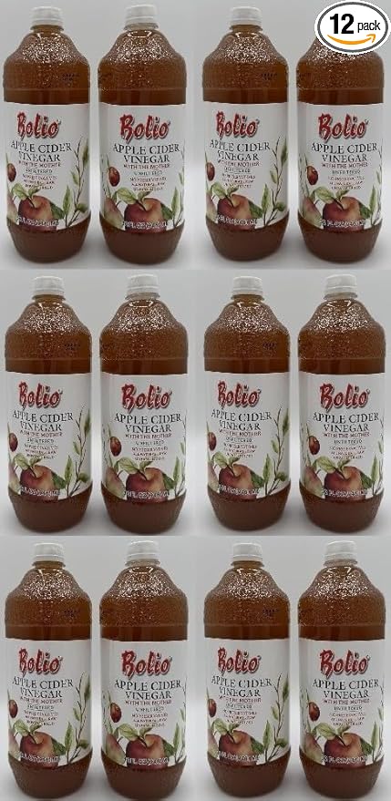 Apple Cider Vinegar With The Mother byBolio Unfiltered No Preservatives All Natural Raw Unpasteurized 32 Fl Oz Pack of 12