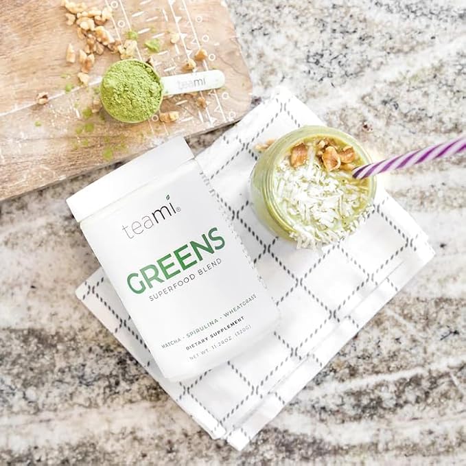 Teami Organic Super Greens &amp Gut Health Powder - prebiotics and probiotics Powder for Immunity &amp Digestion - 16 Natural Ingridients with 20 Billion Probioctics