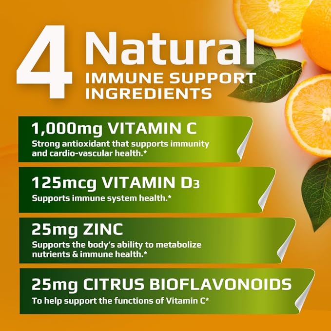 2 Pack C D Z | Vitamin C 1000mg | Vitamin D3 125mcg | Zinc 25mg | Non-GMO &amp Gluten Free | 240 Servings