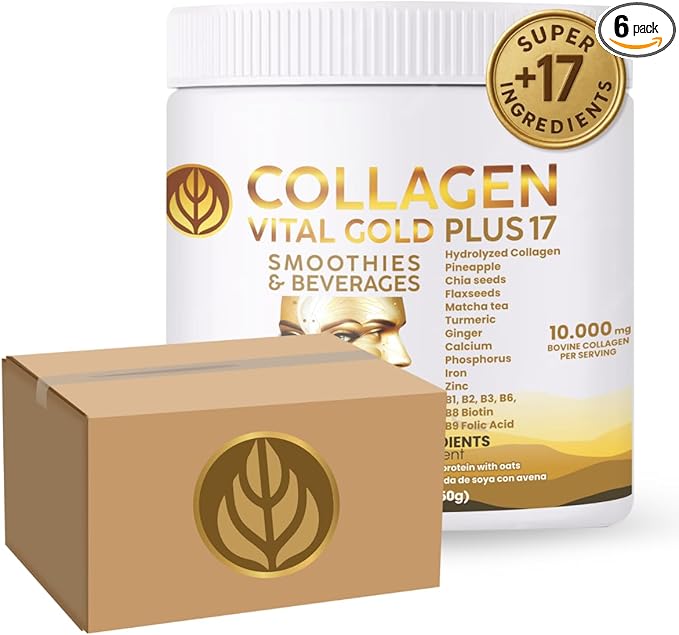 Vital Life Collagen Peptides Powder +17 Super Ingredients 1.6 lb (Pack of 6) Pineapple Flavor Supports Hair Skin Nails Bones Joints &amp Digestive Health Collagen for Women &amp Men.
