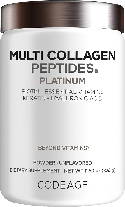 Codeage Multi Collagen for Women &amp Men Biotin 10000mcg Keratin Protein Powder Vitamin C B6 D3 Hyaluronic Acid Niacin - Hydrolyzed Collagen Coffee Creamer 5 Types - Unflavored - Non-GMO - 11.5oz