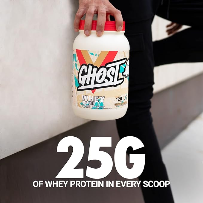 GHOST Whey Protein Powder Coffee Ice Cream - 2LB 25G of Protein - Whey Protein Blend - ­Post Workout Fitness &amp Nutrition Shakes Smoothies Baking &amp Cooking - Soy &amp Gluten-Free
