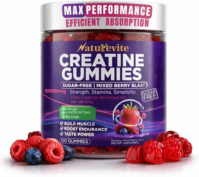 Sugar Free Creatine Gummies 5000mg — 22% More Strength 7X Energy 3X Absorption &amp Muscle Recovery Cognitive Health — 99.9% Pure Vegan Creatine Monohydrate Gummies for Men and Women (30-Day Suppl