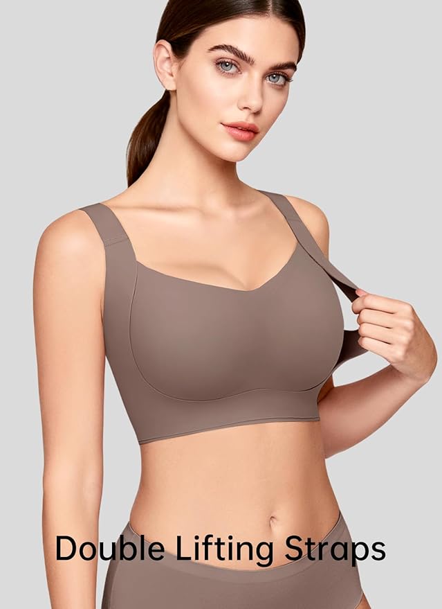 REALWILL Women Everyday Comfortable Wireless Bra Supportive Push Up Minimizer Bras Full Coverage Soft Seamless Tshirt Bras