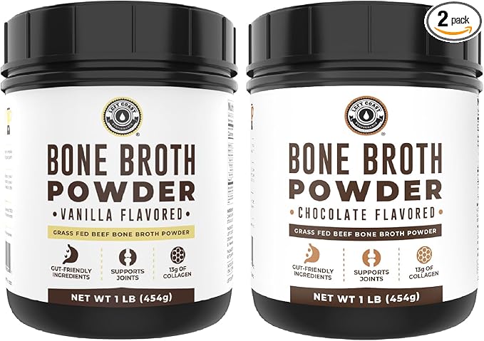 Left Coast Performance Vanilla Bone Broth Protein Powder 16oz + Chocolate Bone Broth Protein Powder 16oz