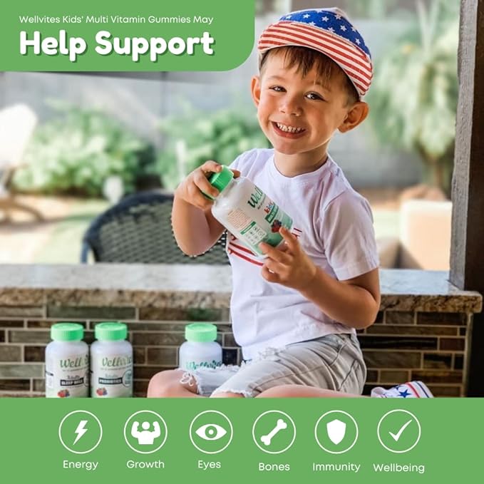 Wellvites Kids Multivitamin &amp Immune Daily Gummies Bundle - Sugar Free Vegan Non-GMO – Vitamins for Kids – Vitamin C for Kids Immune Support - No Artificial Sweeteners – 60 Count