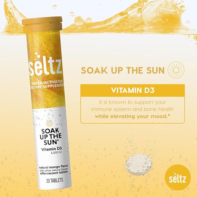Seltz® D-fense &amp D-Light Pack - Vitamin D + Immune Support Effervescent Vitamins (Soak up The Sun + Support Your Immune Function) with Vitamin D3 (5000 IU) Elderberry Vitamin C and Zinc