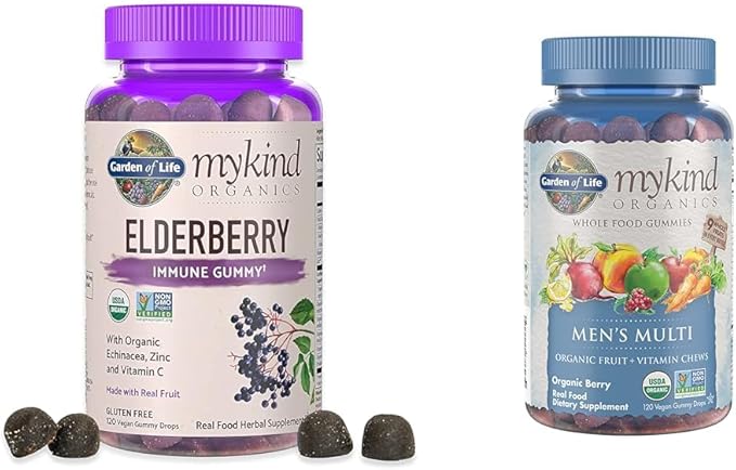Garden of Life Organics Elderberry Gummies for Adults &amp Kids - Immune Support Supplement with Organic Fruit &amp Organics Men's Gummy Vitamins Multi Berry 120 Count