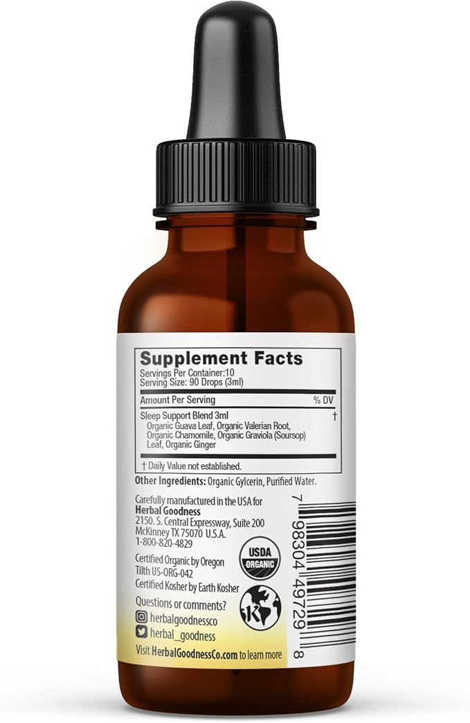 Kids Sleep Support Liquid Extract - Natural Kids Plant Based Herbal Sleep Aid with Chamomile Guava Leaf - 1oz Liquid Extract - Herbal Goodness (1 Unit)