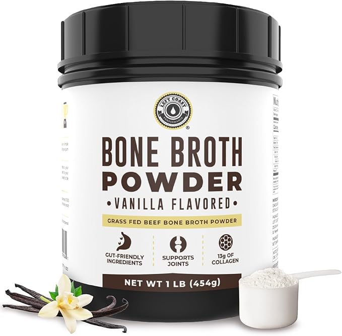 16oz Vanilla Bone Broth Protein Powder From Grass Fed Beef - Non-GMO Ingredients Gut-Friendly Low Carb Dairy Free Protein Powder - Natural Collagen Source For Joint Support - Keto Friendly