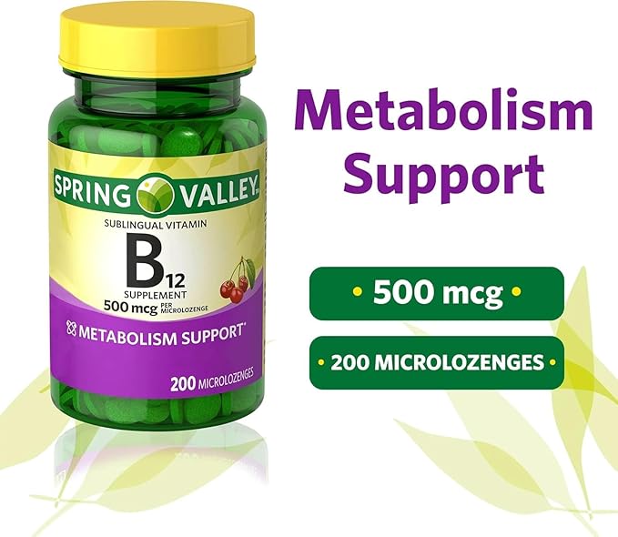 Sublingual B12 500 mcg- Spring Valley 500 mg Cherry Flavor 200 ct (Pack of 1) Set with Basket Goods Store
