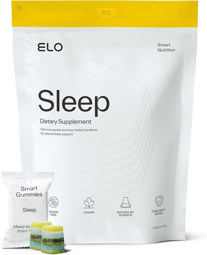 Elo Sleep Gummies for Deep Recovery &amp Restful Sleep | Magnesium L-Theanine &amp Low-Dose Melatonin | Non-Groggy Formula Wake Refreshed | Sugar-Free Vegan Non-GMO | 28 Servings