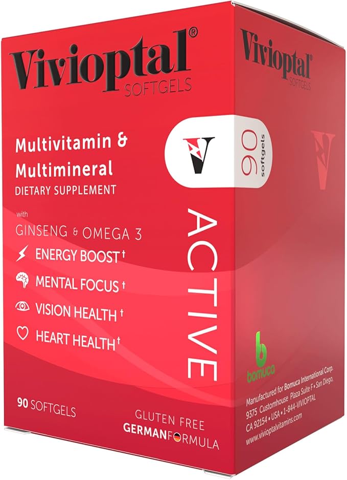 Vivioptal Active 90 Softgels Ginseng &amp Omega 3 Multivitamin &amp Multimineral Gluten Free German Formula