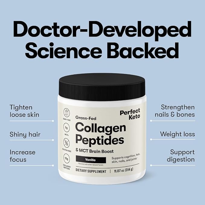 Perfect Keto Collagen Peptides Protein Powder with MCT Oil Grass Fed Hydrolyzed Collagen Type I &amp III Supplement Keto Coffee Creamer Vanilla
