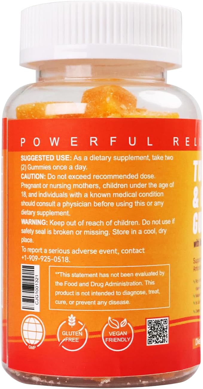 Turmeric Curcumin Gummies 500mg Per Serving Black Pepper for Max Absorption Joint Support Supplement Nature's Tumeric Extract Ginger Flavor Vegan Gluten Free 120 Gummies