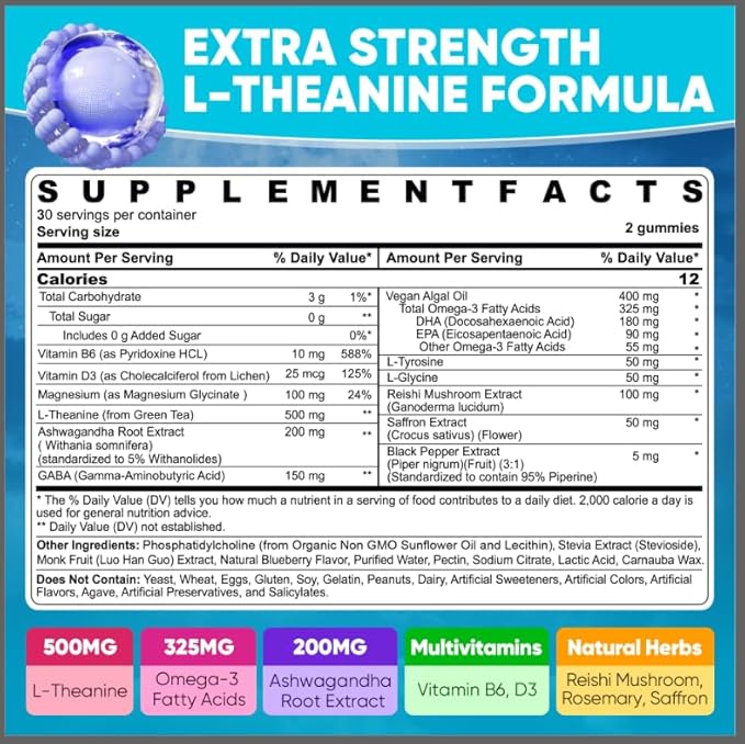 Vitamin B1 + Liposomal L Theanine 500mg Gummies