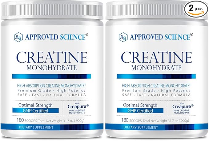 Approved Science Creatine Monohydrate Powder – with BioPerine – Supports Strength Lean Muscle &amp Recovery – 5 g Per Serving – Unflavored Creatine Powder – Non-GMO Vegan – 360 Servings (Pack of 2)