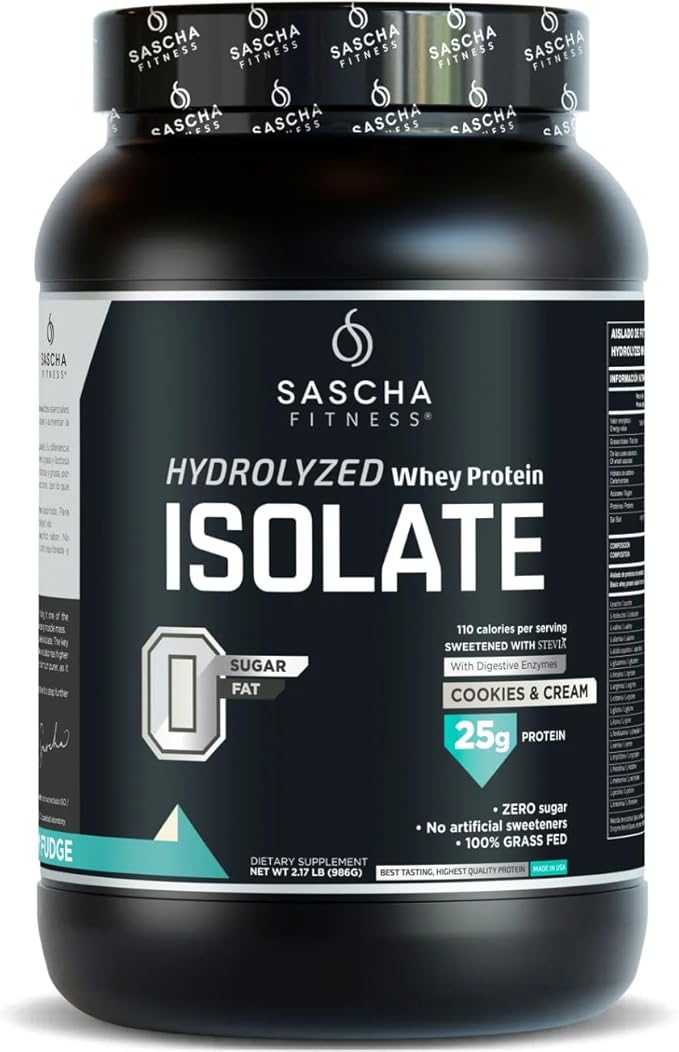 SASCHA FITNESS Hydrolyzed Whey Protein Isolate100% Grass-Fed (2 Pounds Cookies &amp Cream)