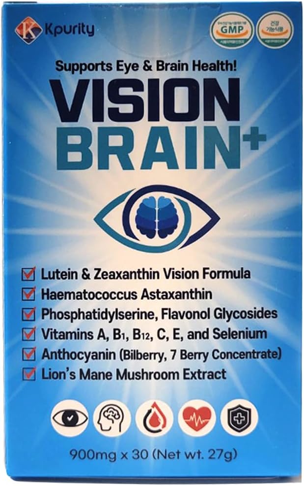 KPurity VisionBrain+ Eye &amp Brain Health Supplement with Lutein &amp Zeaxanthin - Enhances Memory Focus and Brain Performance - 90-Day Supply Softgels (3 Boxes VisionBrain+)