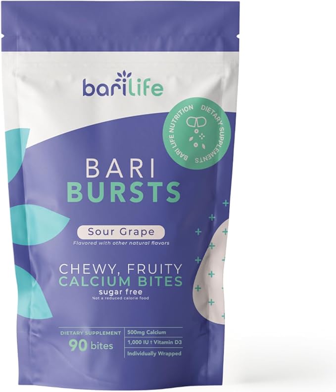 Bari Life Just One Once Daily Bariatric Multivitamin with Iron (30 Tablets) and BariBurst Calcium Citrate Soft Chews for Gastric Bypass Gastric Sleeve and Duodenal Switch (Sour Grape)